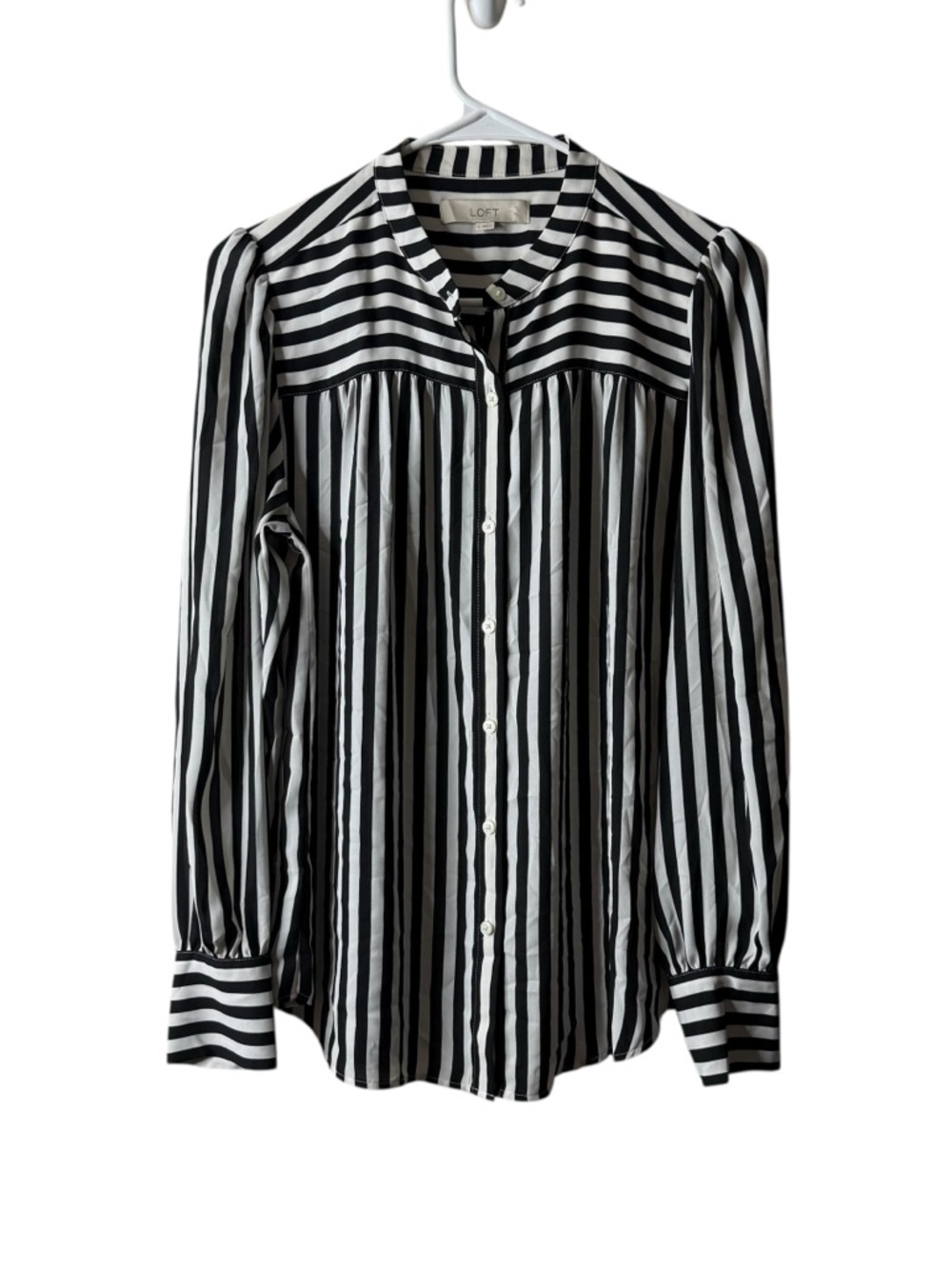 Loft Black White Striped Long Sleeve Button Front Blouse